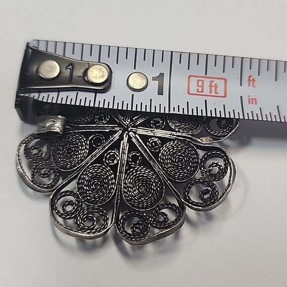 Antique Art Nouveau Intricate Silver Floral Brooch Tested As Silver - Picture 4 of 4